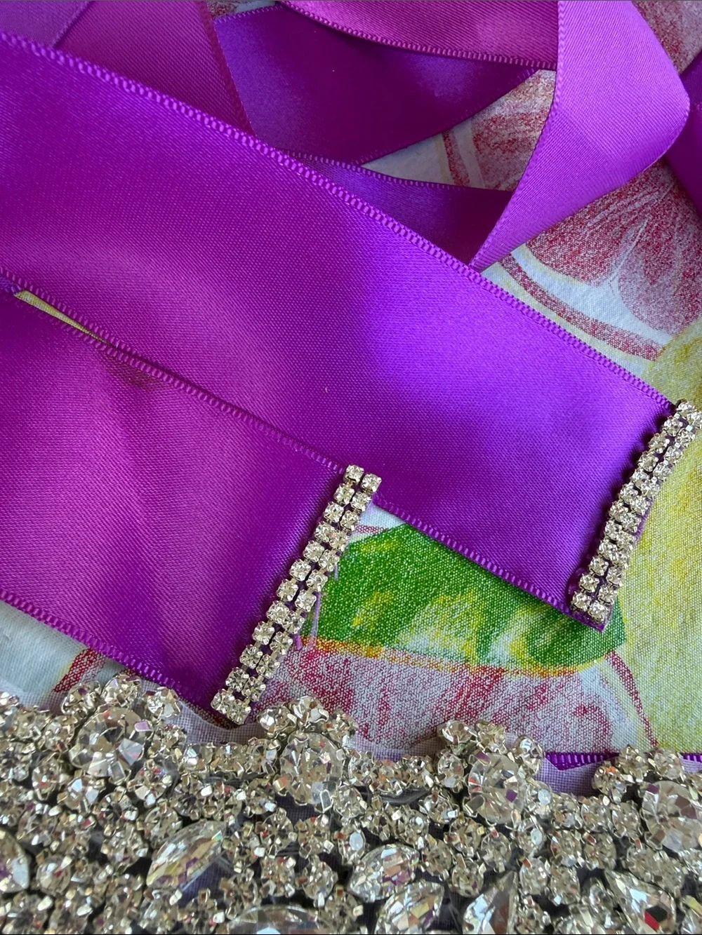 New Women’s Crystal Embellished Purple Satin Wedding or Formal Event belt 113”